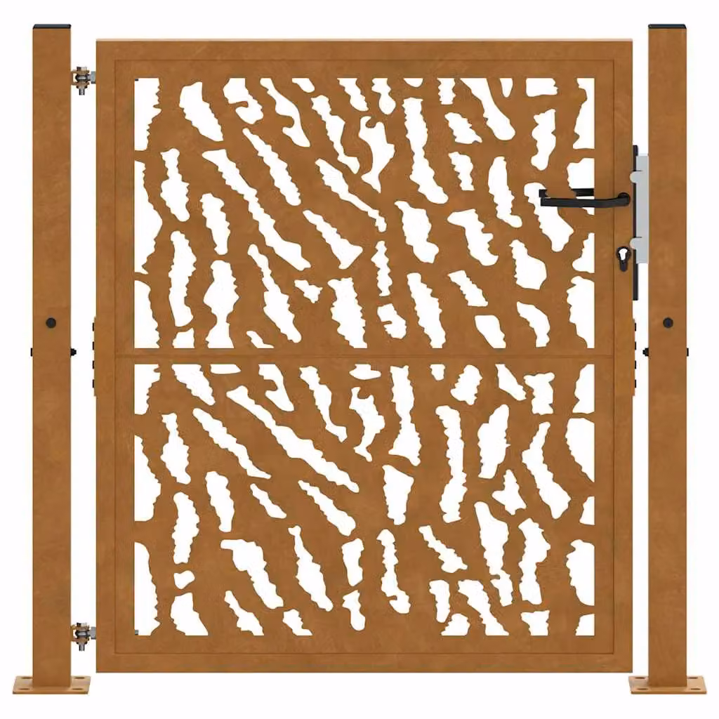 Berkfield Home Garden Gate in Brown Weathering Steel with Trace Design W/H: 105 x 105 cm – 3