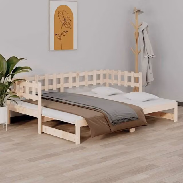 Berkfield Home Pull-out Day Bed in Brown Solid Pine Wood with Drawers, W/D/H: 160 x 200 x 80 cm – 1