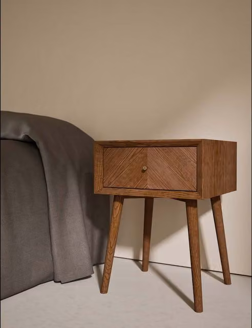 Gallery Direct Monroe Mid-Century Geometric Bedside Table in Natural Walnut and Oak Wood
