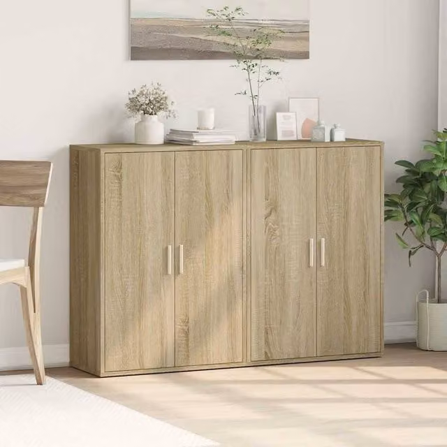 Berkfield Home Set of 2 Sonoma Oak Sideboards in Light Brown, W/D/H: 60 x 31 x 84 cm – 1