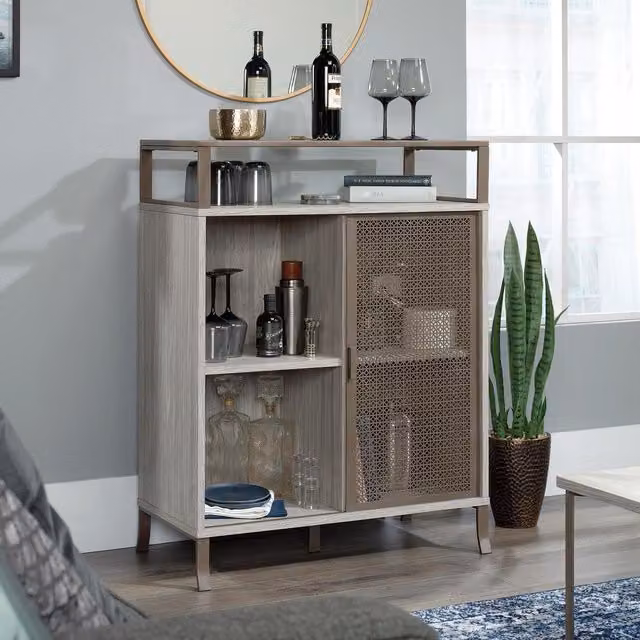 Teknik City Cab Sliding Door Cabinet in Champagne Oak and Beige