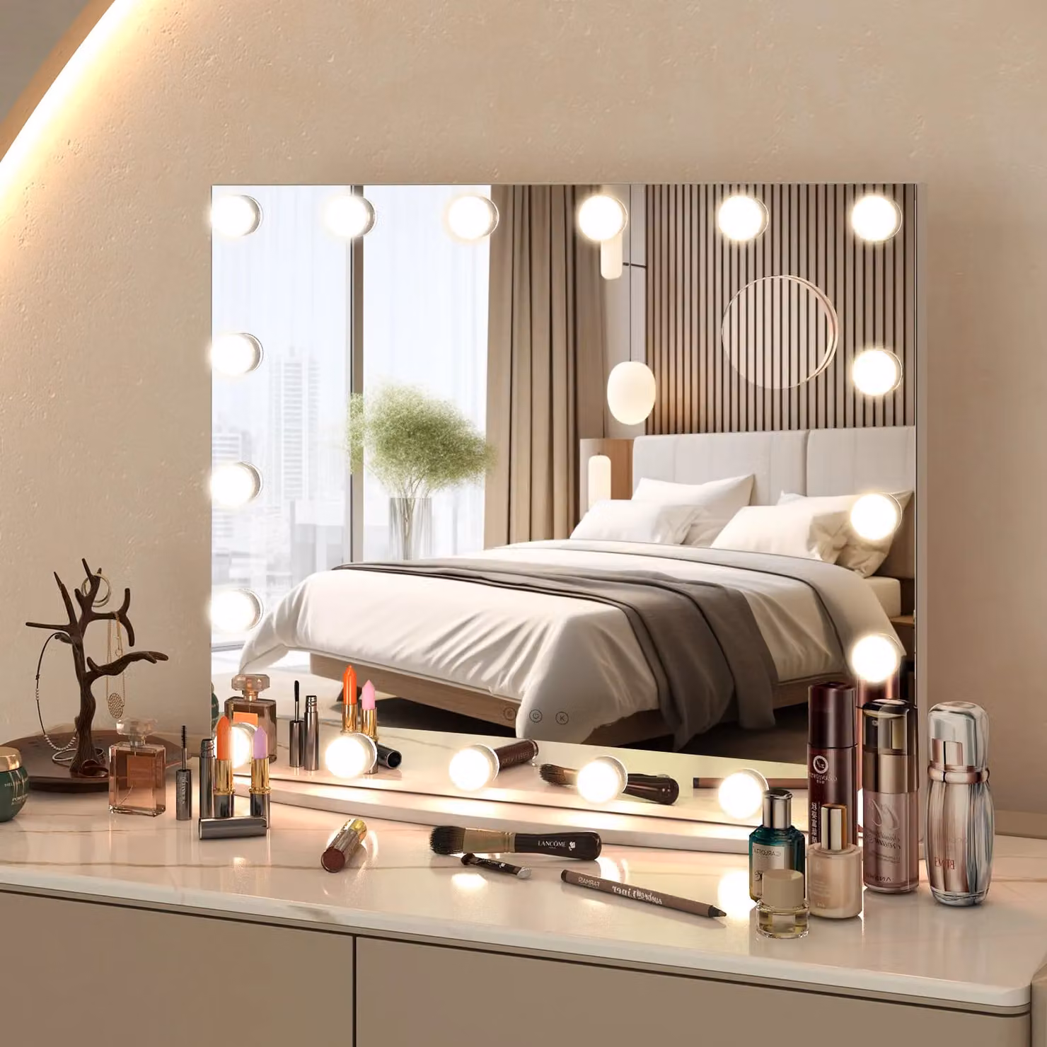 Costway Hollywood Style LED Vanity Mirror in White with 3 Colour Lighting Modes – 2