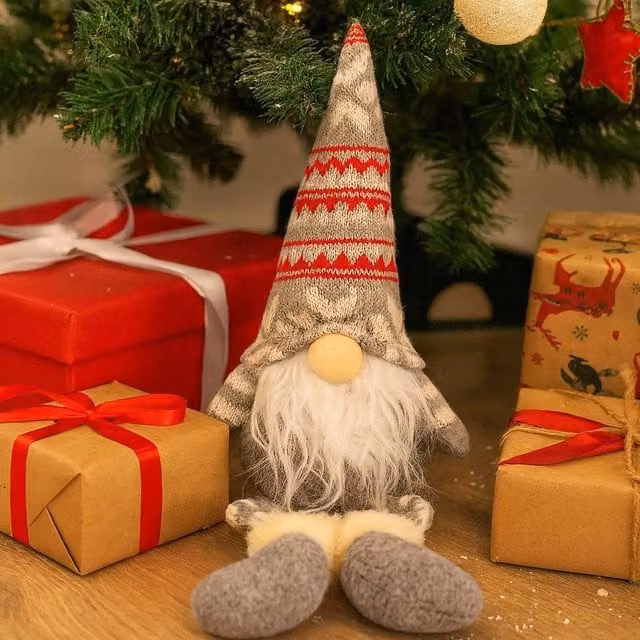 Voltico Christmas Gnome Decoration, Grey and White Scandinavian Plush Gonk Ornament, Height: 41 cm