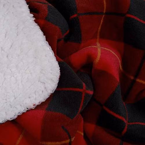 Dreamscene Red and White Tartan Check Sherpa Reversible Fleece Throw Blanket, W/D/H: 150 x 180 cm – 2
