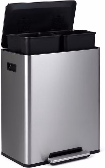 Costway Silver Stainless Steel Touchless Waste Bin with Pedal, Removable Inner Bucket and Odour Filter