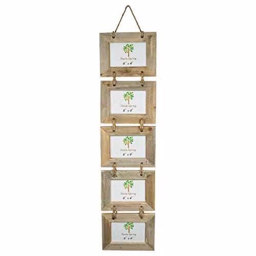 Nicola Spring Shabby Chic Brown Wooden Hanging Multi Photo Frame, Rectangular, Fits 10 x 15 cm Photos – 1