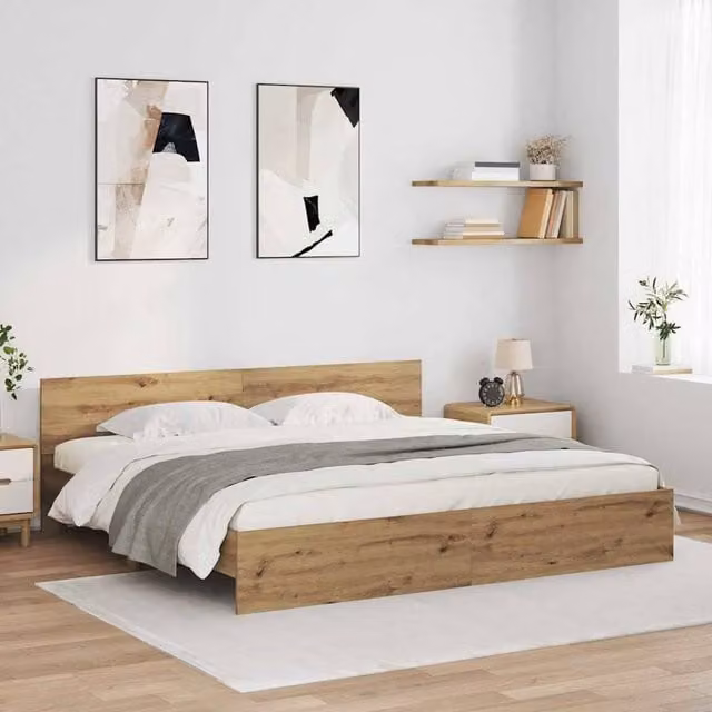 Berkfield Home Artisan Oak Bed Frame in Brown with Under-Bed Lighting and Drawers, W/D/H: 180 x 200 cm