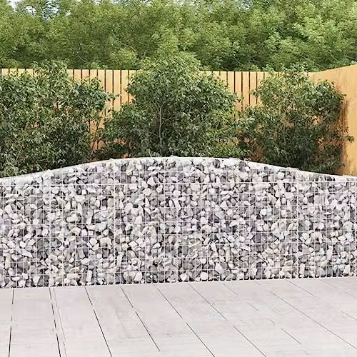 vidaXL Set of 7 Arched Gabion Baskets in Silver Galvanised Steel, W/D/H: 400 x 30 x 80/100 cm – 2