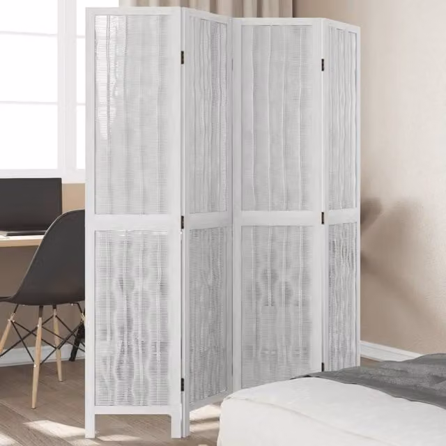 Berkfield Home 4-Panel Room Divider in White Solid Paulownia Wood