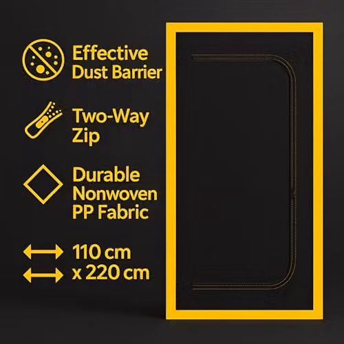 Sola Reusable Black Dust-Barrier Doorway Curtain with Zip, W/H: 110 x 220 cm – 5