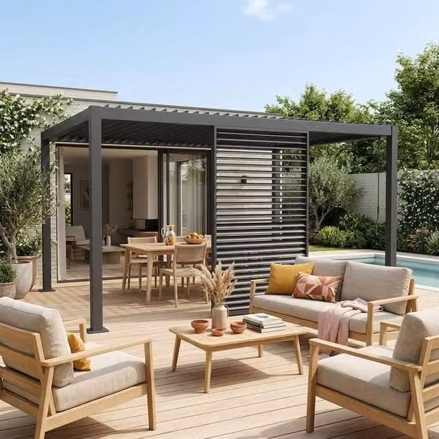 Sweekeek Adjustable Aluminium Slat Louver Panel for Palace Pergola, Dark Grey, Width: 130 cm