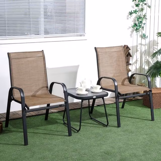 Outsunny Modern Brown Outdoor Bistro Set with Square Table and Three Chairs