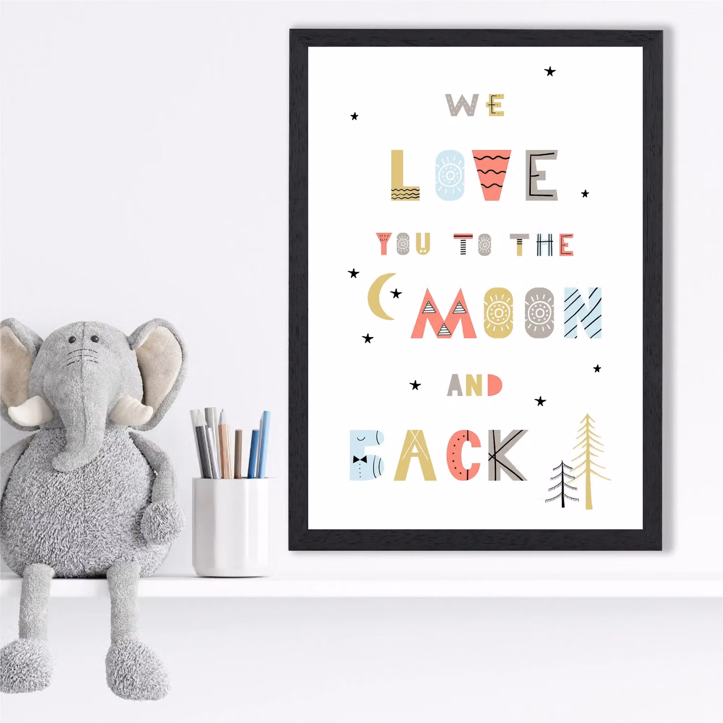 ARTZE Love You to the Moon Scandi Quote Framed Print, Pale Blue and Black, A2 – 2