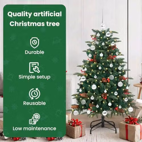 vidaXL Artificial Christmas Tree with 150 LEDs and Stand, Green and Silver, Height: 150 cm – 4