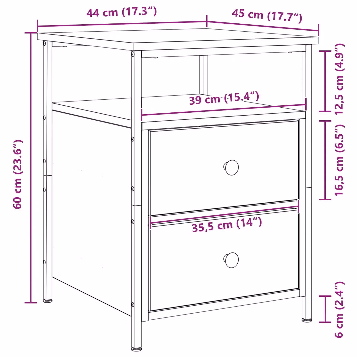 Berkfield Home Black Oak Bedside Cabinet in Engineered Wood and Steel, W/D/H: 44 x 45 x 60 cm – 5