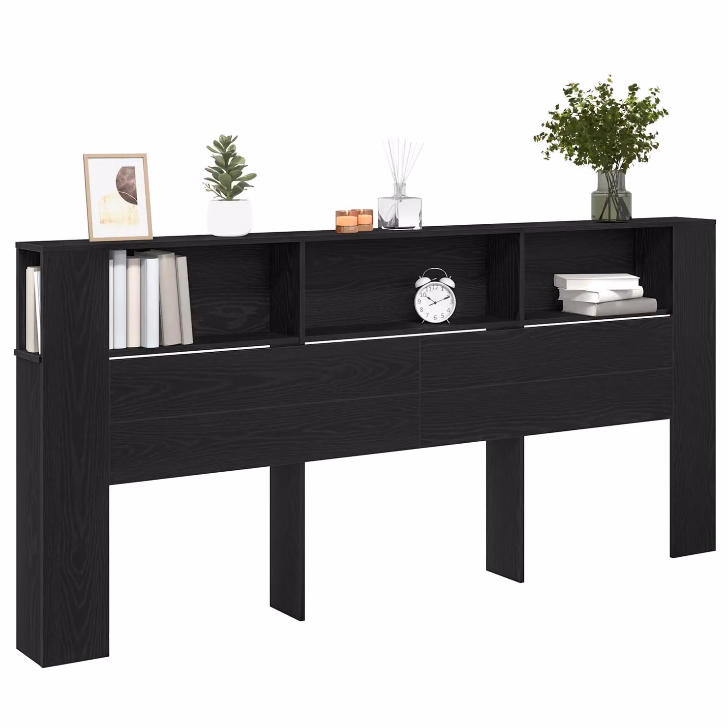 Berkfield Home Modern Black Oak Headboard Cabinet with Integrated Nightstands and Shelving, W: 104.5 cm, D: 18.5 cm, H: 220 cm – 2