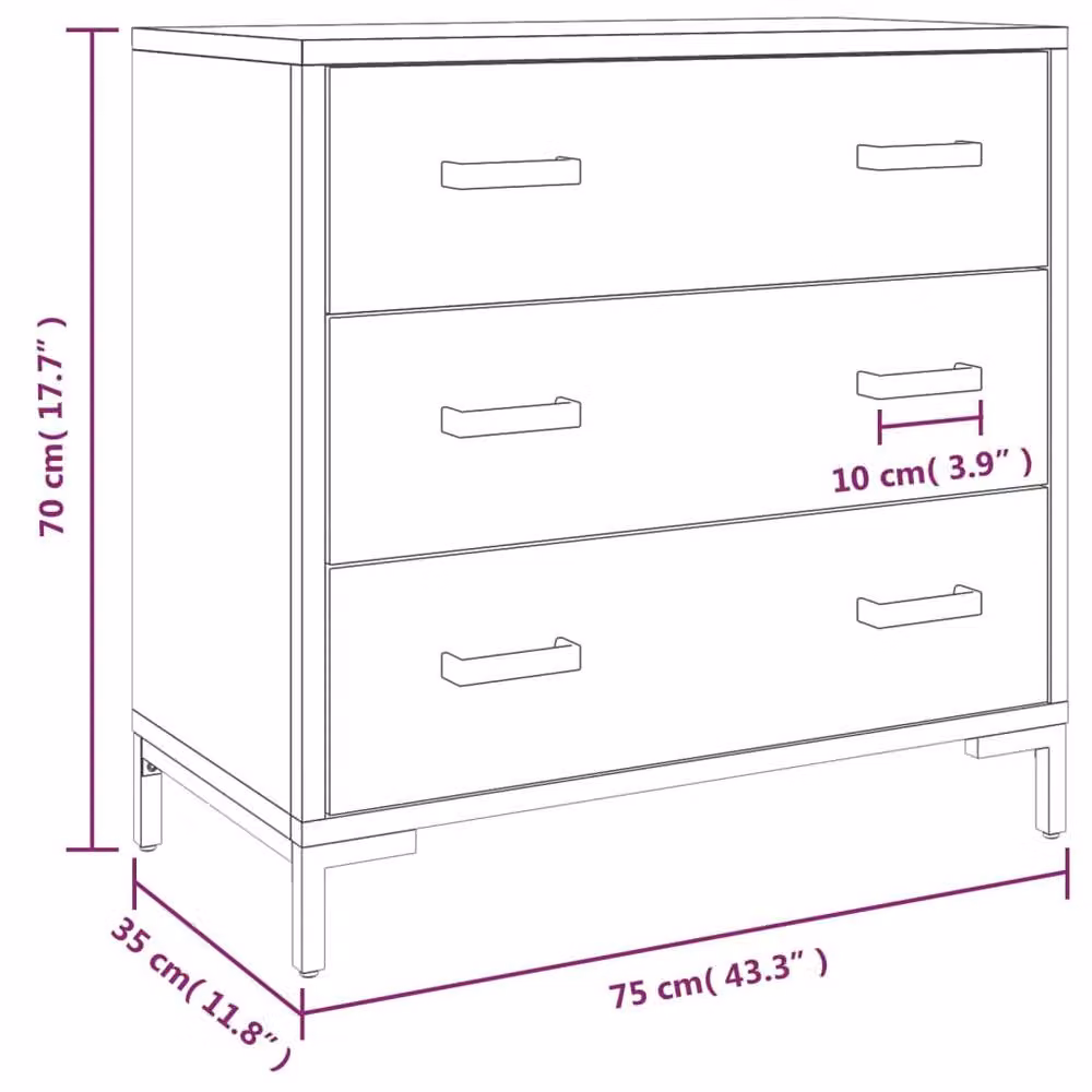 Berkfield Home Decorative Chest of Drawers in Brown Solid Pinewood, W/D/H: 75 x 35 x 70 cm – 4