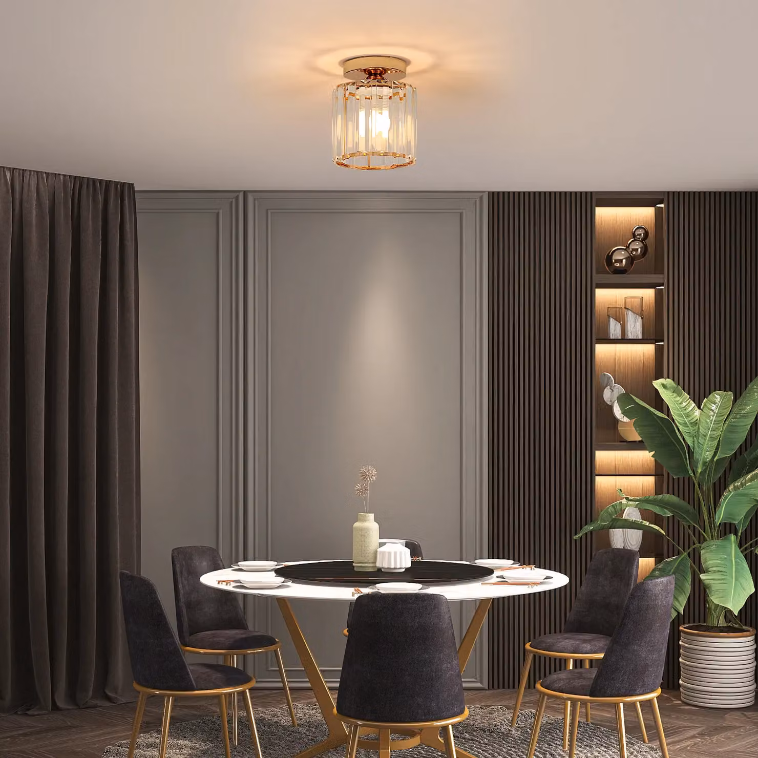 Pheashine Modern Gold Crystal Ceiling Light with E27 Fitting – 2