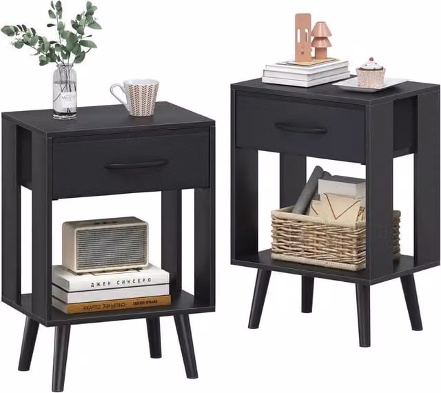 FORGEVIO Set of 2 Modern Black Bedside Tables, W/D/H: 40 x 30 x 60.3 cm – 1