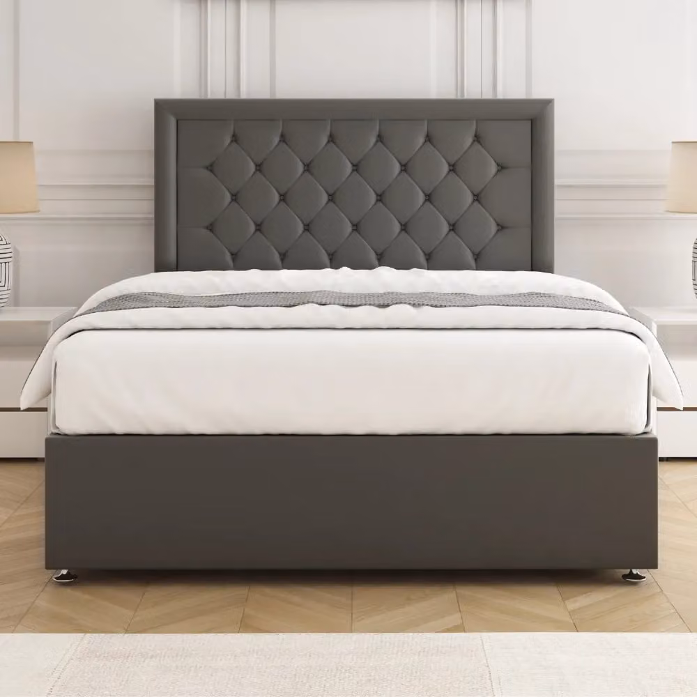 BSSPOKE Nova Plush Divan Bed Set with 24 inch Headboard, Mattress and 2 Drawers in Grey, W/D/H: 140 x 200 cm – 2