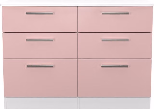 Knightsbridge Ready Assembled 6 Drawer Midi Chest in Kobe Pink and White