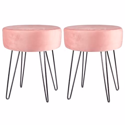 Harbour Housewares Pack of 2 Pink Velvet Round Footstools with Black Legs, H41 x D45 cm – 1