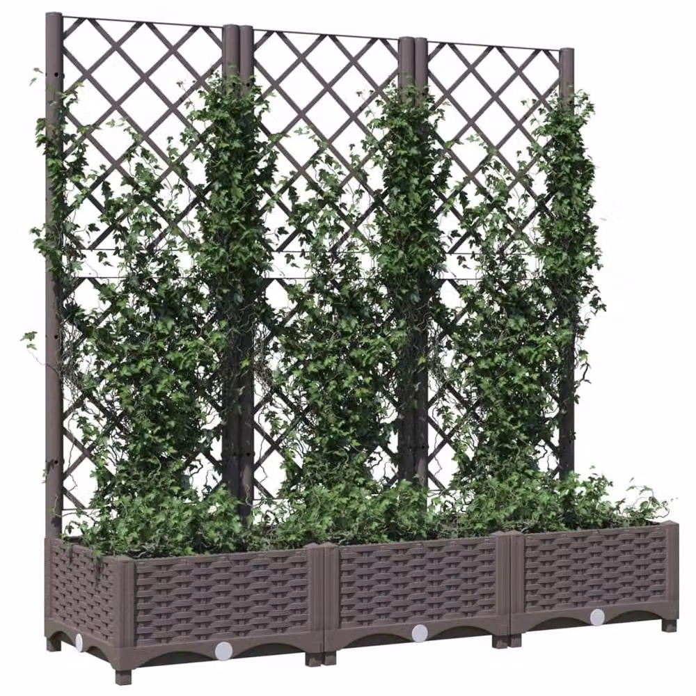 Berkfield Home Garden Planter with Trellis in Brown, W/D/H: 120 x 40 x 121.5 cm – 3