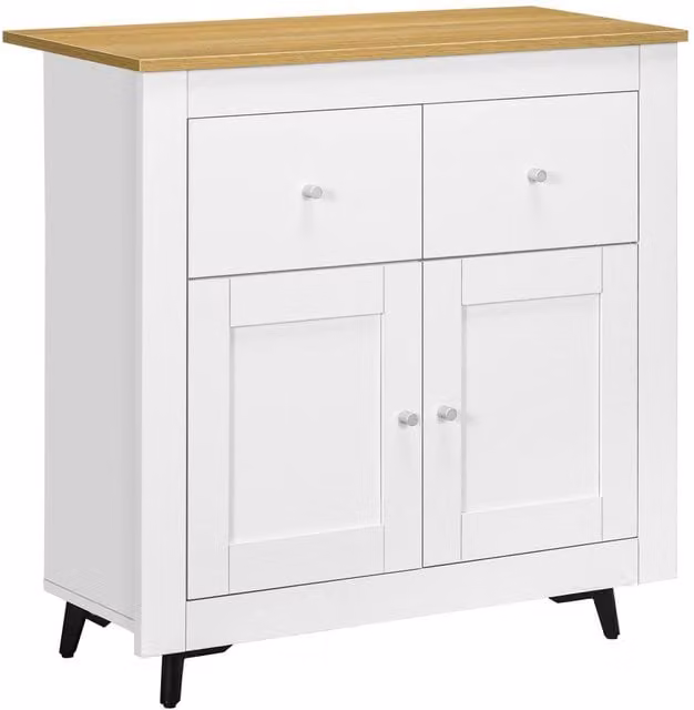 HOMCOM Modern White Sideboard Storage Cabinet and Kitchen Cupboard with Soft-Close Drawers – 1