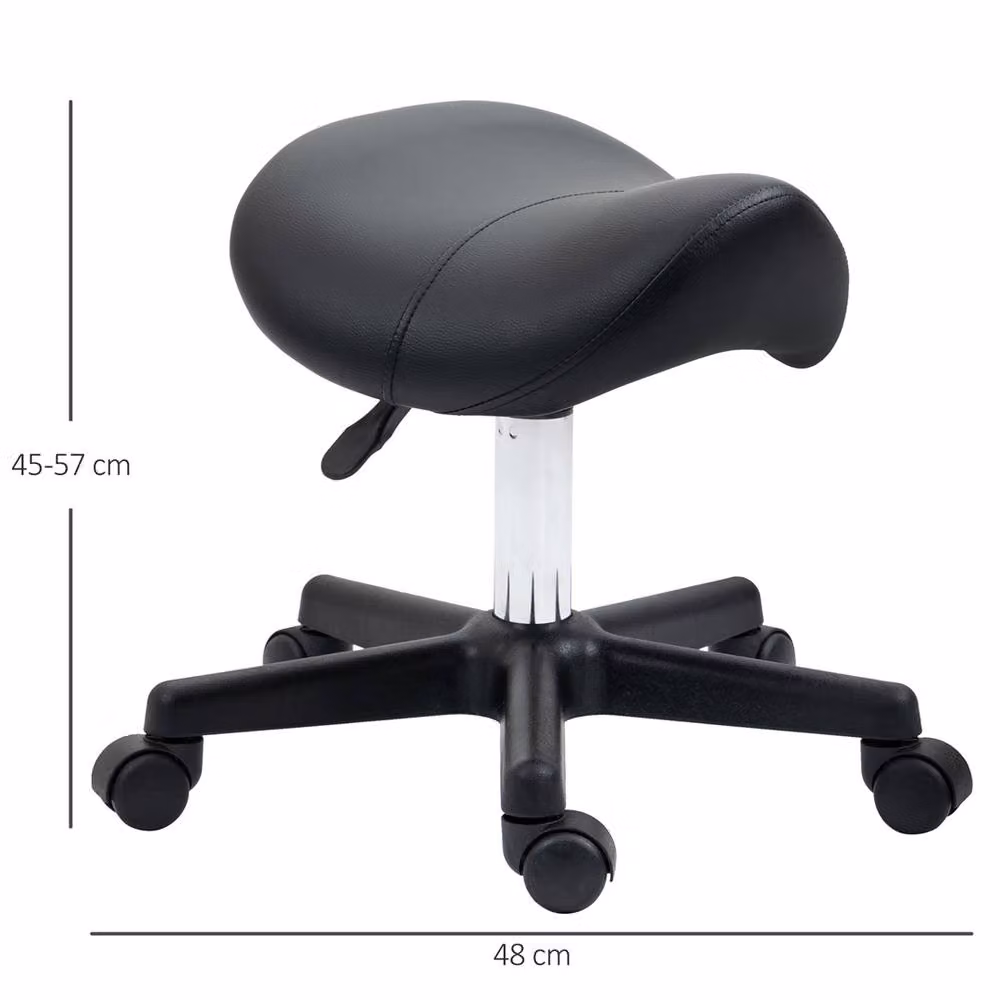 EONLION Black PU Leather Saddle Stool with Castors and Metal Frame – 2