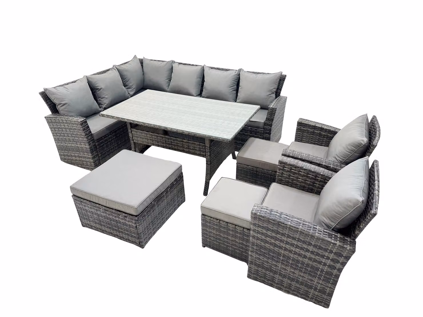 Fimous 11 Seat Rattan High Back Corner Sofa Set with 3 Stools and 2 Chairs in Dark Grey – 2