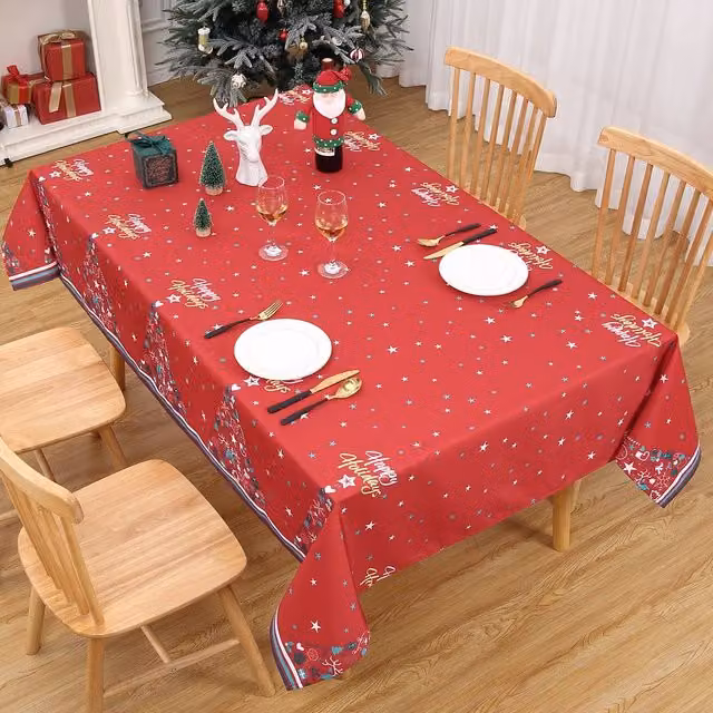 London Boutique Red Christmas Tablecloth, Waterproof and Washable, W: 137.16 cm, L: 274.32 cm