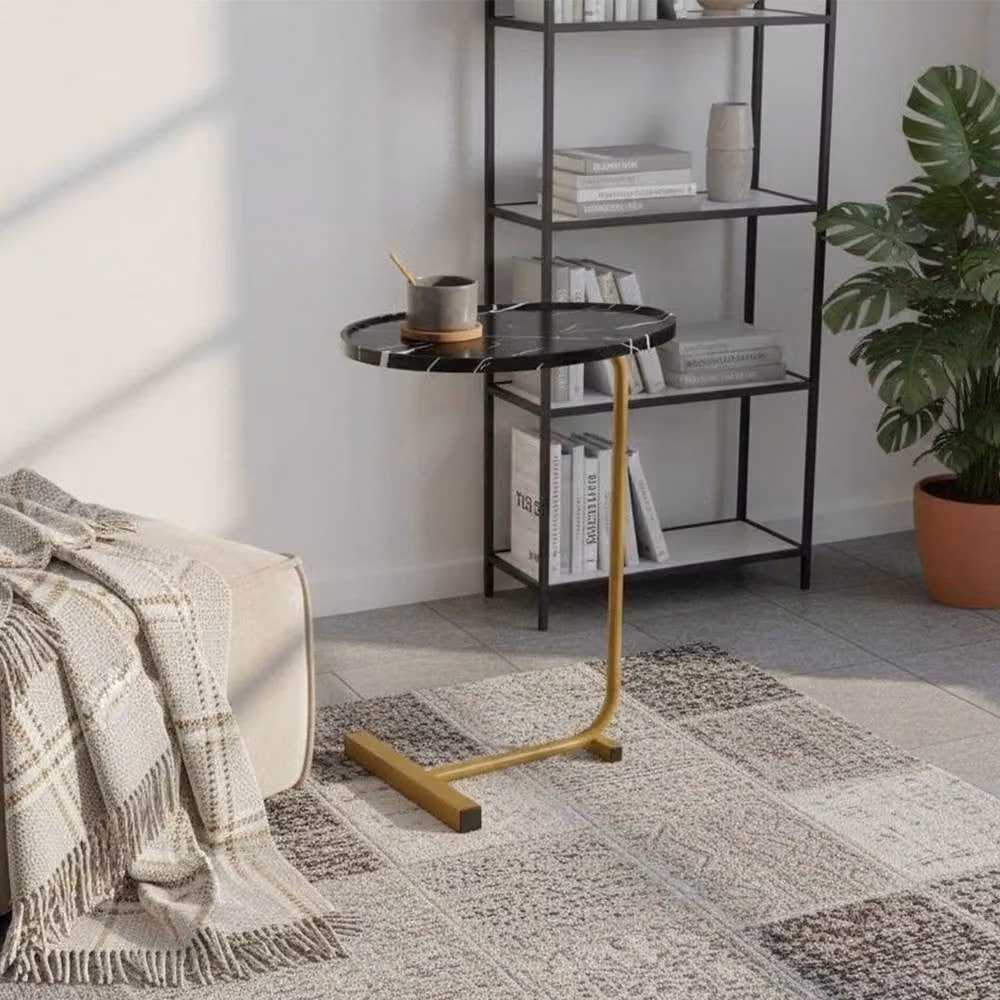 Kelvenix C-Shape Side Table with Black Marble Effect Top and Gold Frame, W/D/H: 60 x 45 x 45 cm – 3