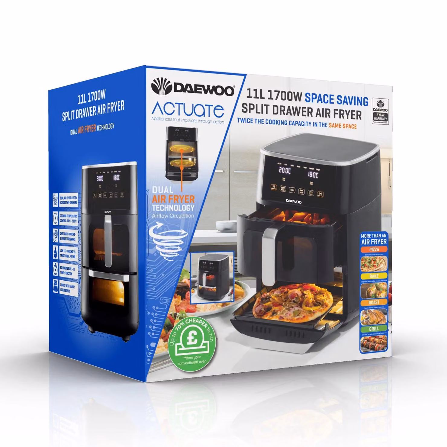 Daewoo Actuate Dual Zone Air Fryer with 11 Litre Capacity and Space Saving Split Design, Black – 5