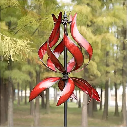 Primrose Metal Flutter Bulb Kinetic Wind Spinner in Red
