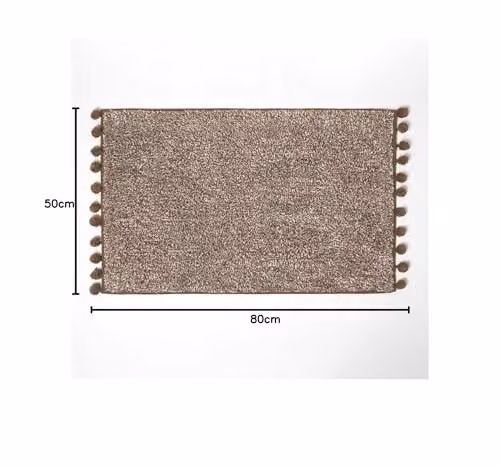 Homescapes Brown Cotton Tufted Bath Mat with Pom Pom Edges, W/D: 50 x 80 cm – 3