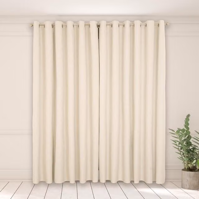 OHS Pair of Beige and Yellow Blackout Eyelet Curtains, Height: 182 cm