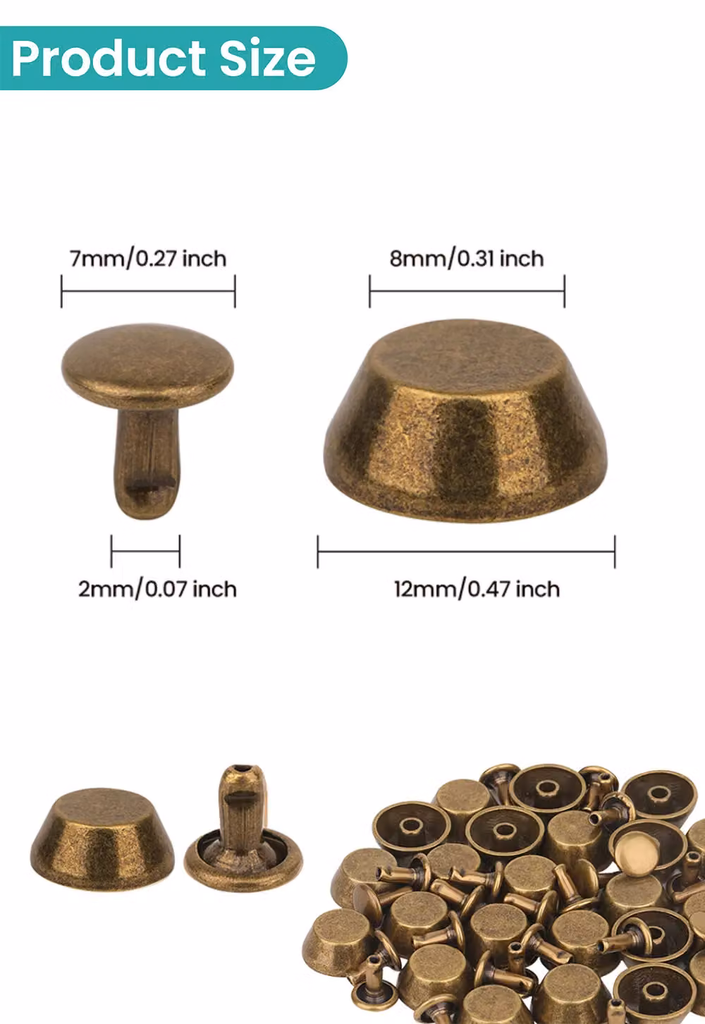 Neel Blue Bronze Metal Alloy Mushroom Feet Caps with 7mm Back Rivets, 12mm, 25 Pieces – 2