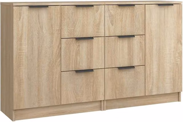 Berkfield Home Set of 2 Sonoma Oak Sideboards in Light Tan, W/D/H: 60 x 30 x 70 cm