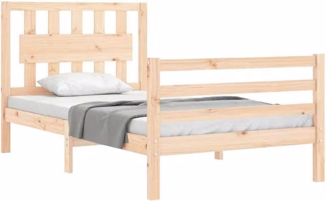Berkfield Home Beautiful Small Single Solid Wood Bed Frame with Headboard in Beige