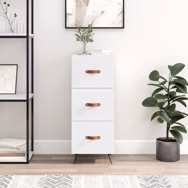 Berkfield Home Modern High Gloss White Sideboard, W/D/H: 34.5 x 34 x 90 cm