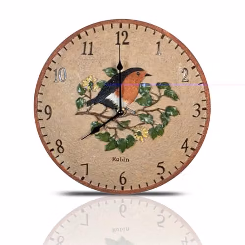 mysmartbuy Robin Bird Design Indoor or Outdoor Floral Wall Clock in Brown and Multicolour, Diameter: 30 cm – 2