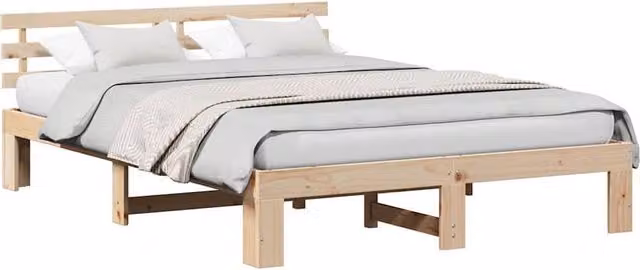 Berkfield Home Solid Pine Bed Frame in Beige, W/D/H: 150 x 200 cm