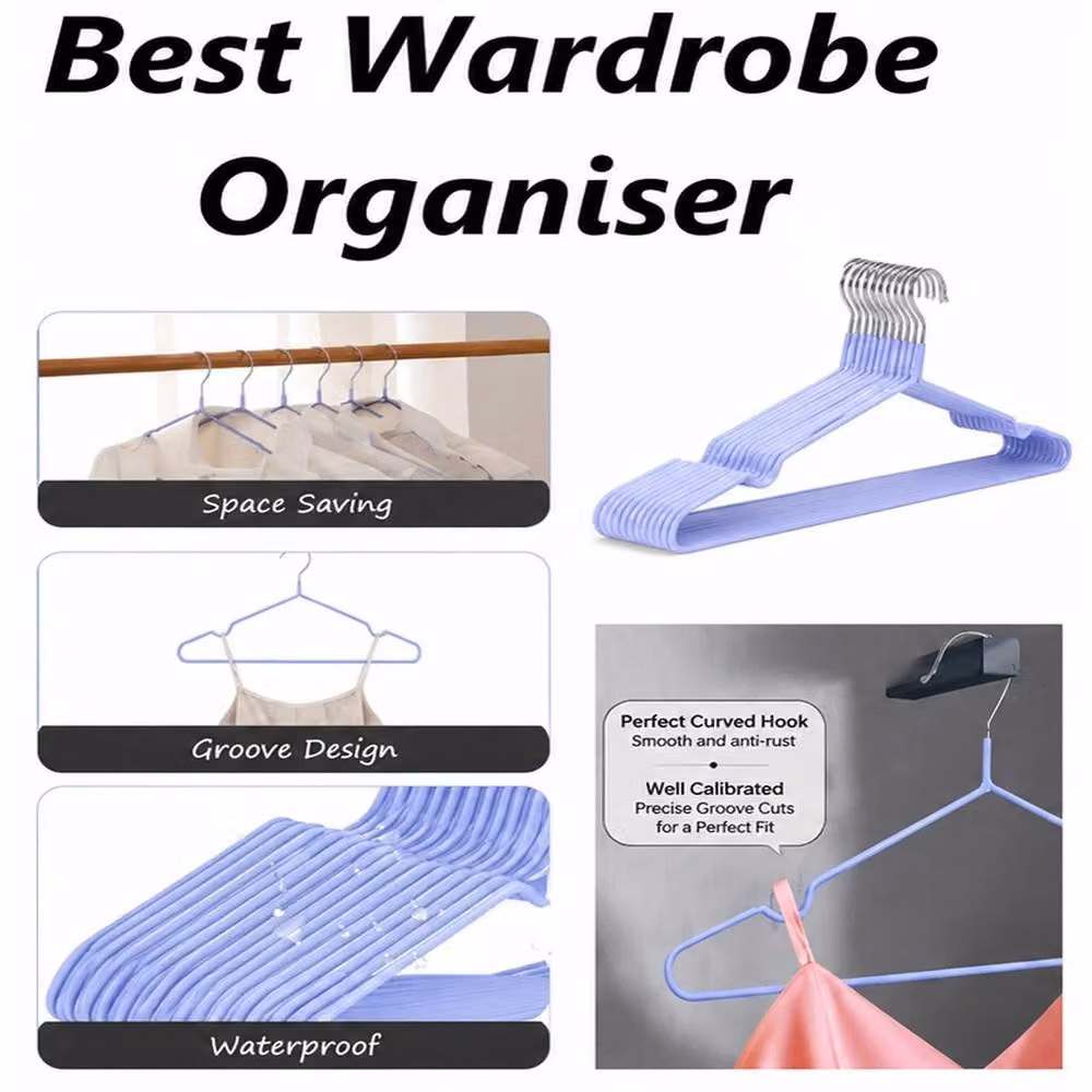 PAWNORA 80 Pack Strong Metal Space Saving Hangers in Blue – 2