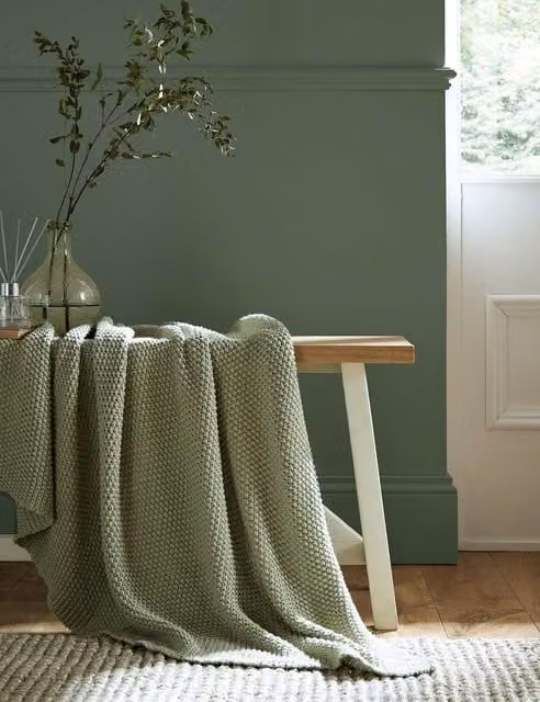 Laura Ashley Parker Pure Cotton Knitted Throw in Light Green