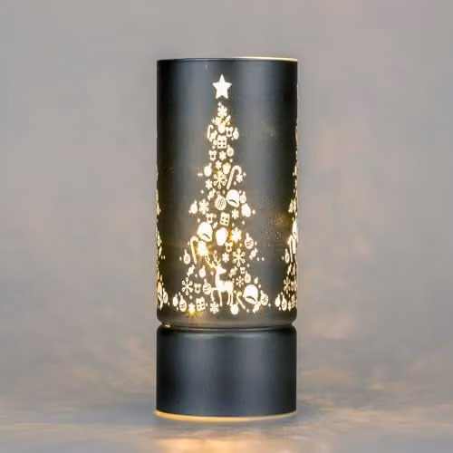 Shatchi Grey and Gold Etched Glass Cylinder Vase Table Lamp with LED Fairy Lights, Height: 22 cm – 1