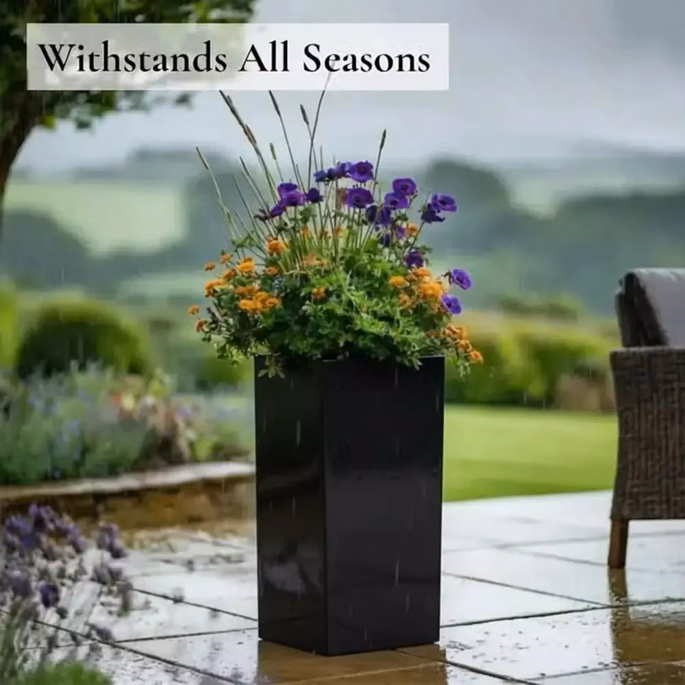 Woven Wood Tall Square Planter in Black with Galvanised Steel and Wood, Height: 75 cm, Width: 32 cm, Depth: 32 cm – 8