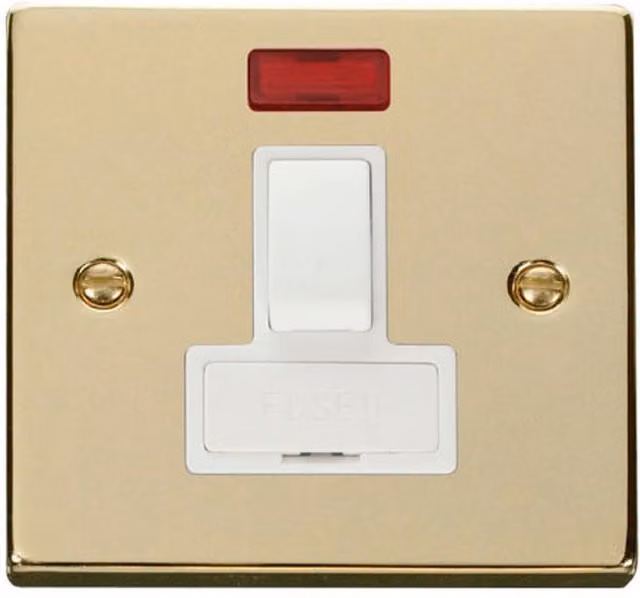SE HOME Switched 13A Fused Connection Unit with Neon Indicator in Polished Brass and White