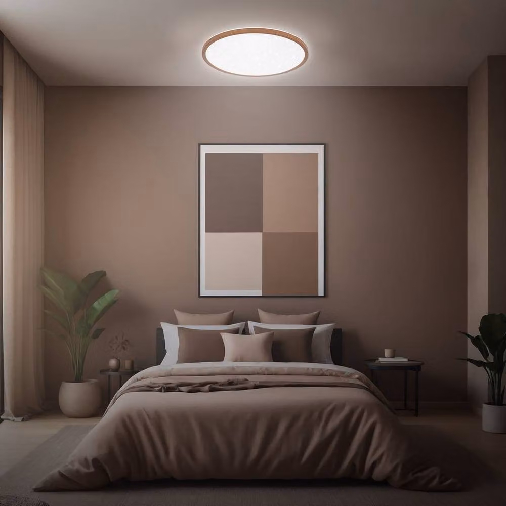 Briloner Slim LED Panel Ceiling Light with Starry Sky Effect, Dimmable with Remote Control, Brown, W: 37.5 cm, D: 37.5 cm, H: 4.5 cm – 8