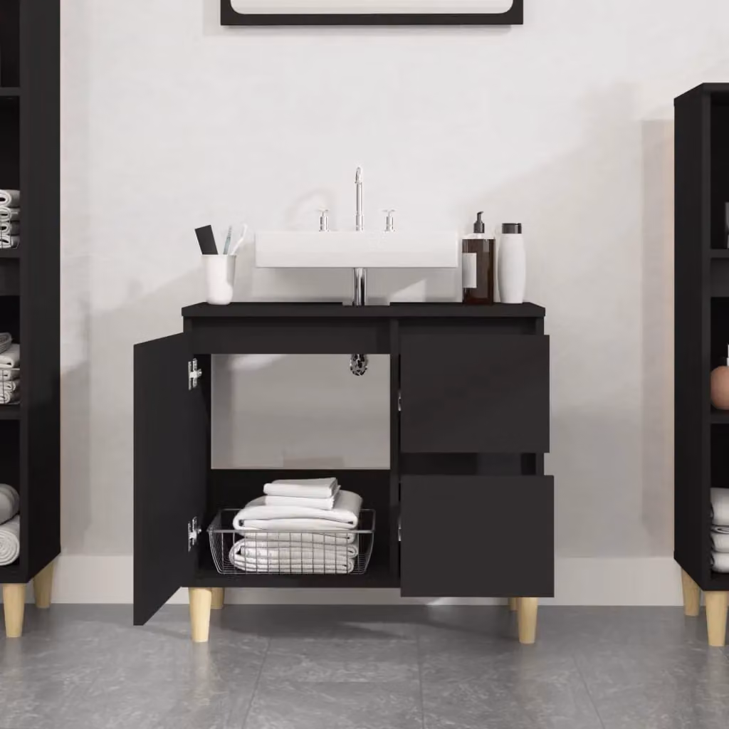 Berkfield Home Modern Black Matt Bathroom Cabinet in Engineered Wood W/D/H: 65 x 33 x 60 cm – 3