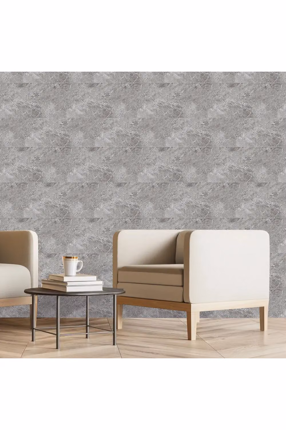 H&O Direct 10 Piece Grey Marbling PVC Peel and Stick Waterproof Rectangle Wall Tiles – 2